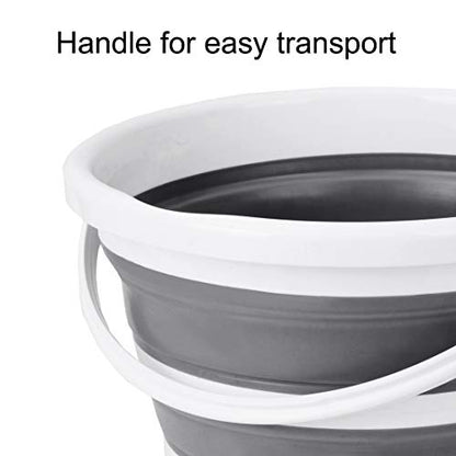 Eurow Indoor and Outdoor Collapsible Bucket with Handle, 10 Liters, 2.6 Gallons, Gray and White - size: 13.2” x 13” x 9.6”