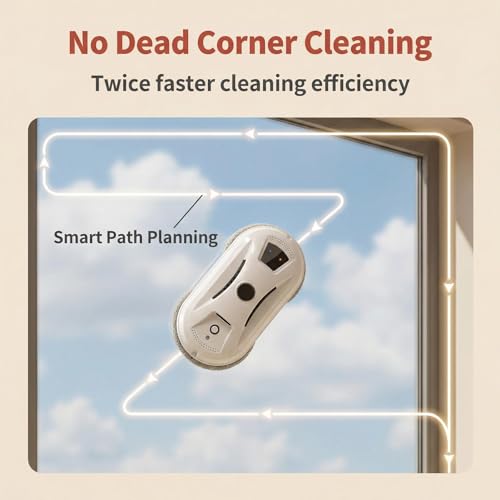 SakerPlus Automatic Smart Window Cleaning Robot, Glass Cleaner with Dual Rotating Pads, Smart Path Navigation, Remote Control, Backup Power Up to 20 Min, for Windows, Mirrors & Tiles