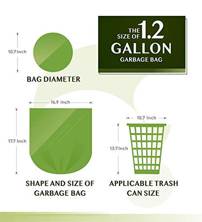 Compostable Trash Bags - FORID 1.2 Gallon Small Garbage Bags 150 Count Mini Strong Trash Can Liners 5 Liter Unscented Wastebasket Bags for Kitchen Bathroom Office Home Garbage Can (5 Rolls/Green) - style: 1.2 Gal (150 Count)