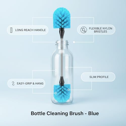 Long Handle Bottle Cleaning Brush for Narrow Neck Containers, Durable Nylon Bristles, Blue - size: 14.57 x 5.51 x 2.76 in