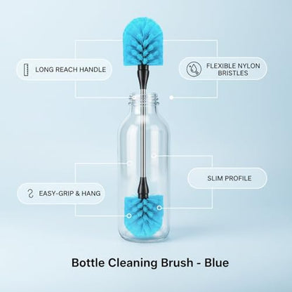 Long Handle Bottle Cleaning Brush for Narrow Neck Containers, Durable Nylon Bristles, Blue - size: 14.57 x 5.51 x 2.76 in
