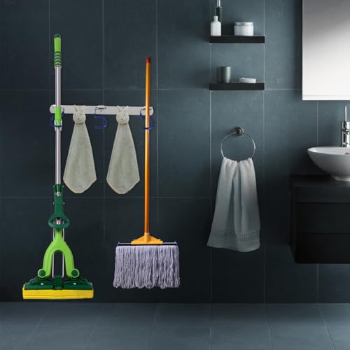 Cabilock Stainless Steel Mop Hook Rack, Metal S-Type Mop Holder Space-Saving Broom Wall-Mounted Organizer for Home Bathroom Room Entrance
