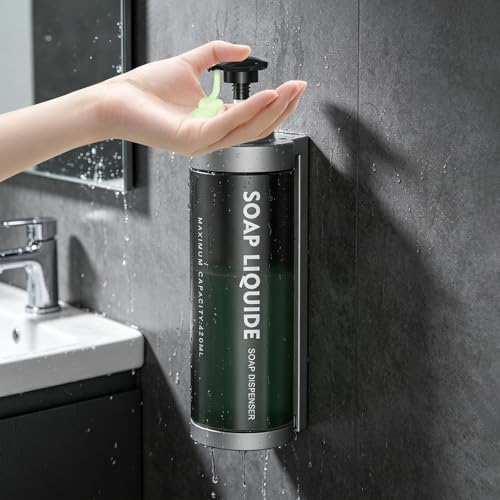 Shampoo and Conditioner Dispenser Wall Mounted, No Drill Shower Soap Dispenser with Large Pump & Key Lock, Refillable ABS Plastic Bathroom Organizer for Hotel, Gym, RV (1 Pack, Silver) - color: Silver, size: 1