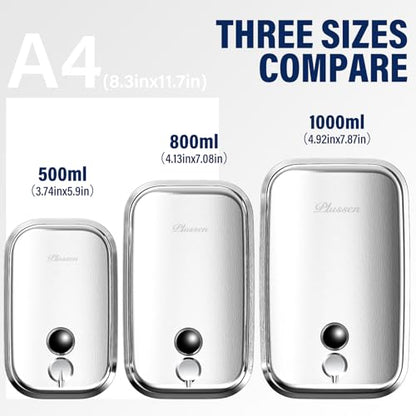 Commercial Wall Mounted Stainless Steel Soap Dispenser, Liquid & Gel Hand Sanitizer for Public Restrooms, Janitorial Cleaning Supplies, Key Lock, Leak-Proof for Hotels, Hospitals, Offices - size: 1000ml(35oz)