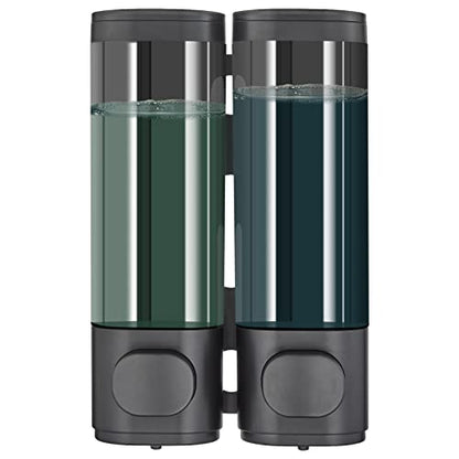 Pollock Shampoo and Conditioner Dispenser Wall Mounted, Shower Soap Dispenser 2 Chamber No Drill, Shampoo Dispenser for Shower, Body Wash Dispenser for Bathroom, Large Capacity, (Black 2 Chamber) - color: Black 2 Chamber