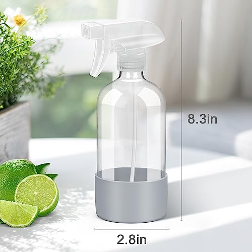 Rionisor Glass Spray Bottles with Silicone Sleeve Protection, Empty 16 oz Refillable Containers, Reusable Spray Bottles with Adjustable Nozzle for Hair, Cleaning Solutions, Essential Oils 1 Pack Grey - color: Grey, style: 1 Pack