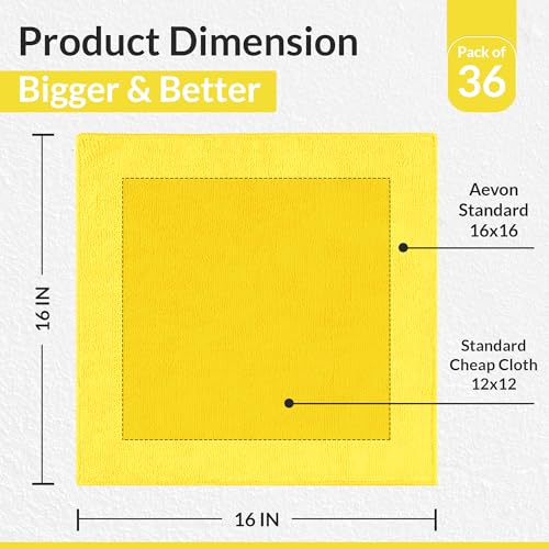Yellow Microfiber Towels (Value Pack of 36) Size 16x16 Inches - Highly Absorbent Cleaning Rags, Lint Free Towels, Reusable and Washable, Microfiber Cleaning Cloths - color: Yellow