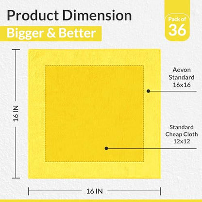Yellow Microfiber Towels (Value Pack of 36) Size 16x16 Inches - Highly Absorbent Cleaning Rags, Lint Free Towels, Reusable and Washable, Microfiber Cleaning Cloths - color: Yellow