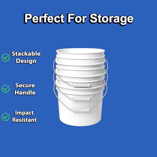MKS Plastics 2-Gallon Bucket with Airtight Lid – Made in USA, Food Grade BPA Free Plastic, Heavy Duty Multi-Use, Metal Handle with Grip, Stackable Storage – White, 4 Pack - color: 2 Gallon - White, size: 4