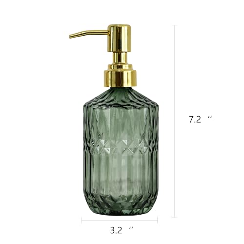 18oz Green Glass Soap Dispenser, Refillable Kitchen, Bathroom Thick Glass Soap Dispenser with Golden Rustproof Pump for Dishwashing Liquid, Hand Soap, Lotion, Body Wash (Green-Golden Pump) - color: Green-golden Pump