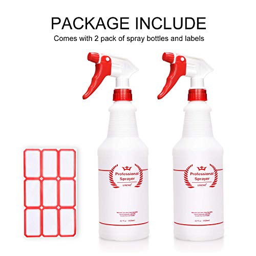 Plastic Spray Bottle 2 Pack, 32 Oz, All-Purpose Heavy Duty Spraying Bottles Leak Proof Mist Empty Water Sprayer for Cleaning Solution, Essential Oils, Hair, Planting, Pet with Adjustable Nozzle - Red - color: Red