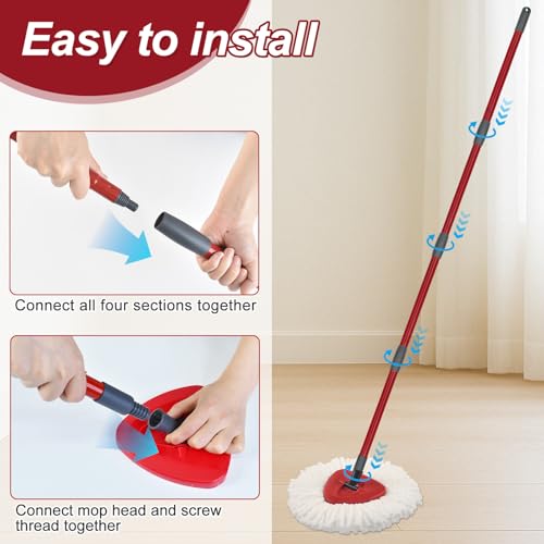 4-Section Spin Mop Handles, Mop Base for Ocedar EasyWring 1 Tank System, Mop Handle Mop Base Set for O Cedar, American Thread Joint
