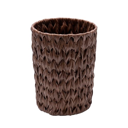 GRANNY SAYS Small Wicker Trash Can, 2 Gallon Bathroom Waste Basket, Small Bathroom Garbage Can, Plastic Trash Basket for Decor, Round Wastebaskets for Office, Bedroom, Cabinet, Brown - color: Brown, size: Round - 7½"D x 9¾"H