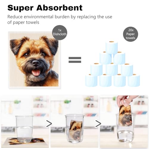 5 Pcs Cute Doggy Swedish Dishcloths, Dalmatian & Border Terrier Swedish Dishcloth, Rough Collie Dish Cloths for Drying Dishes, Reusable Cleaning Cloths, Dog Lover Gifts for Women - color: Lm 03428