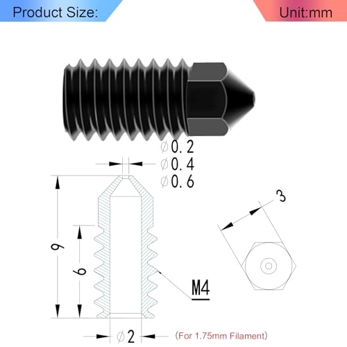 9Pcs 3D Printer A1/A1 Mini Hardened Steel Nozzles kit for A1 Mini /A1 Hotend, A1 Hardened Steel Nozzles 0.2/0.4/0.6mm Compatible for Bambu Lab A1/A1 Mini Hotend Print Head Accessories, - style: 9Pcs A1/A1 Mini Hardened Steel Nozzles kit