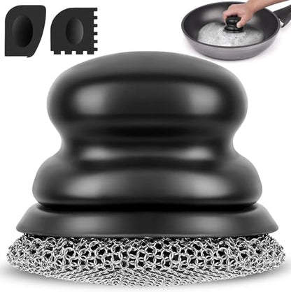 Cast Iron Scrubber and Scraper, Chain Mail Scrubber Cast Iron for Cleaning Dishes, Stock Pots, Pans, Griddles, Grills, Dish Scouring Pads - color: Black Fine Mesh