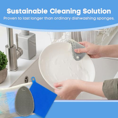 Silicone Dish Sponge Dish Scrubber (Oval and Square) - Dual-Sided, Food Grade Silicone Sponges for Dishes and Housecleaning 2-Pack - color: 2 Pack Grey + Grey