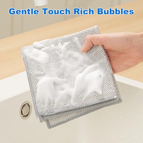 JOYMOOP Dual-Sided Silver Microfiber Cleaning Cloth, Reusable Non-Scratch Dishwashing Rag, Multipurpose Scrubbing Pads for Kitchen, Glass, Stainless Steel