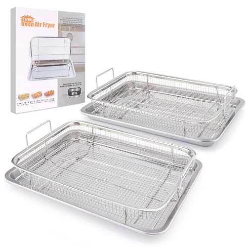 Air Fryer Basket for Oven 18.7"x12.8", 2 Pack Extra Large Air Fryer Basket and Tray Stainless Steel Oven Air Fryer Pan Rack for Cooking Baking and Broiling - size: Extra Large-2 Pack-18.7"x12.8"