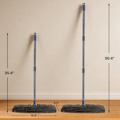Masthome Microfiber Flat Mop, 16" Wide Floor Mop with 4 Reusable Pads & Hair Scraper, 360° Swivel Dual Sided Flip Mops, Wet Dry Dust Mop for Hardwood, Laminate, Tile, Pet Hai - color: Blue Professional