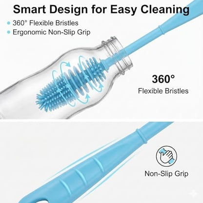 2pcs Silicone Bottle Cleaning Brush Water Bottle Cleaner Brushes with Long Handle Bottles Brush Cleaner for Small Narrow Neck Containers Glassware Sports Bottles Vase