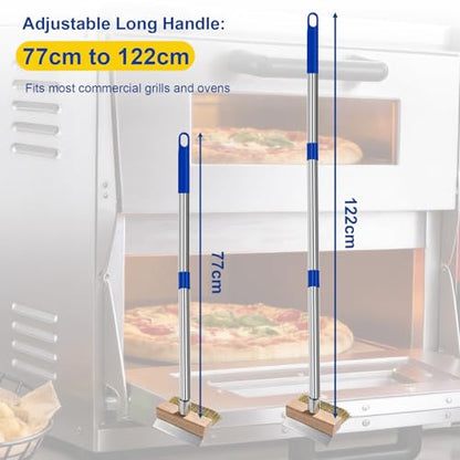 Pizza Oven Brush, Brass Wire Brushes with Scraper and Detachable 46inches Long Handle for Outdoor Pizzaoven Cleaning, Kitchens Cleaning Brush for Restaurants, BBQ Shelf, Fireplace