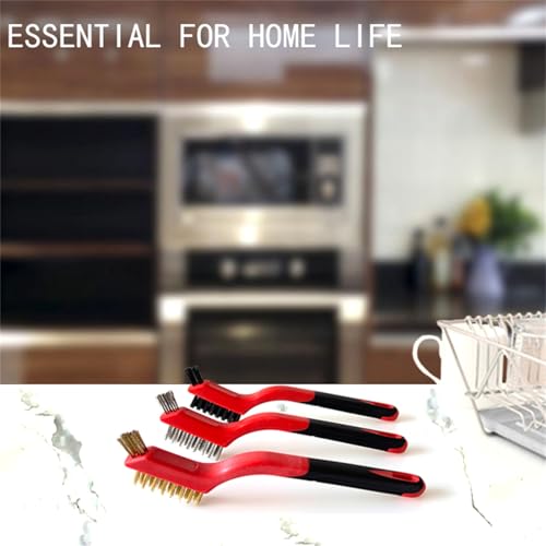 Wire Brush Set 5pcs - Nylon/Brass/Stainless Steel Bristles with Curved Handle Grip for Rust Removal, Dirt, Paint Scrubbing, Crevice Cleaning Brush for Bathroom Gap, Kitchen, Bathroom, Window, Faucets - style: Nylon/Brass/Stainless Steel/Scraper