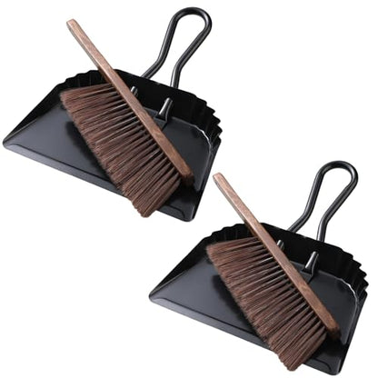SiliFine 4 Pcs Dustpan and Brush Set 12" Heavy Duty Metal Dust Pan with Handle Brush Set Hand Mini Dust Pan Small Broom and Dustpan for Kitchen Cleaning Car Sofa Desk Home Keyboard Desk Pet