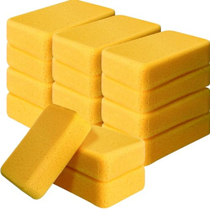 Tioncy 12 Pcs Large Sponges Bulk 7.5 x 5.5 x 1.9 Inch Grouting Car Wash Foam Cleaning and Washing Sponge Commercial Foam Large All Purpose for Cleaning Dishes Car Tile Bike (Yellow)