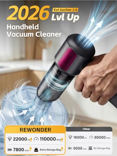 REWONDER Car Vacuum Cleaner High Power, 22000Pa Vacuum Cleaner & 110000RPM Air Duster, Handheld Vacuum with 7800mAh Battery, Storage Bag & Multi-Nozzles for Car, Home, Office - color: Purple