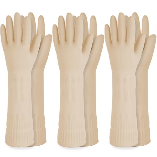 DABOGOSA Reusable Waterproof Household Dishwashing Cleaning Rubber Gloves, Non-Slip Kitchen Glove (Ivory, Large (Pack of 3)) - color: Ivory, size: Large (Pack of 3)