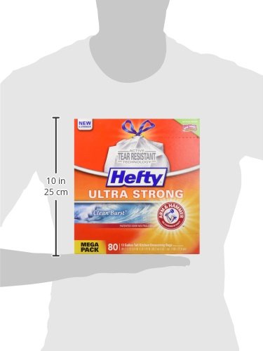 Hefty Ultra Strong 13 Gallon Trash Bags, Tall Kitchen Trash Bags 13 Gallon Size, Drawstring Closure, Continuous Odor Control, White, Clean Burst Scent, 80 Bags (Pack of 3) - size: 80 Count (Pack of 3), style: Clean Burst