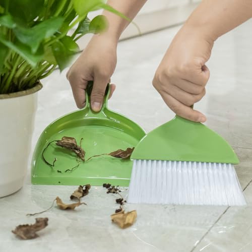 THINKLEARN 2PCS Small Broom and Dustpan Set, Mini Dust Pan and Brush, Hand Whisk for Pets, Kids, Desk, Home, Camping, Green Cleaning Supplies | Portable Brush Dustpan Combo Set, Green Cleaning Supplies - color: Green