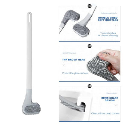 Toilet Brush, Long Handle Golf Toilet Brush with Holder 360° Deep Cleaning Flexible Silicone Toilet Cleaner Brush Wall Mounted for Bathroom (2Pcs White) - color: 2pcs White