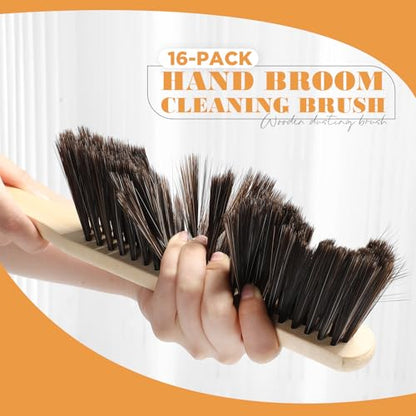 Tioncy 16 Pieces Wooden Dust Brush Bulk Hand Broom Bench Soft Bristle Cleaning Outdoor Furniture Brushes with Long Wood Handle for Cleaning Car Bed Sofa Fireplace Couch Clothes