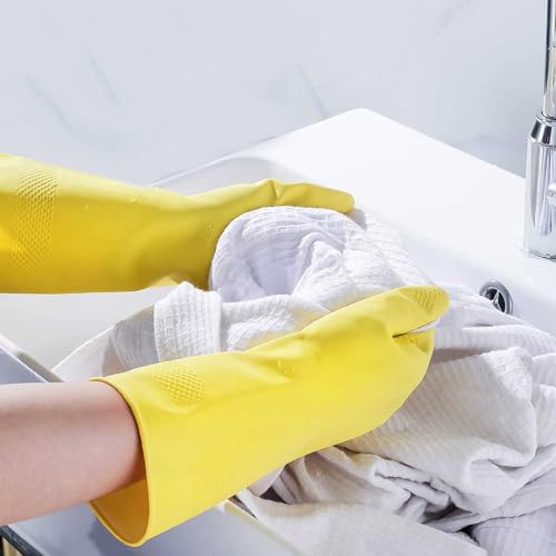 3 Pairs Rubber Gloves Cleaning, Waterproof Reusable Household Non-Slip Kitchen Gloves for Home Bathroom Kitchen