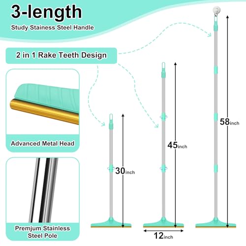 58" Adjustable Long Handle Carpet Rake - Carpet Rake for Pet Hair Removal,Reusable Pet Hair Removal Tool, Cat Dog Hairs Carpet Broom Rakes - color: Green, size: 58inch