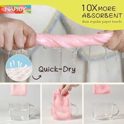 Napjoy Microfiber Cleaning Cloth Roll, 75PK Easy Tear Away Reusable Paper Towels, 12" x 12", Lint-Free and Scratch-Free with Patented Fiber Technology Microfiber Towel Roll, Pink - color: Pink