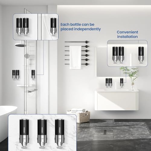 Shampoo and Conditioner Dispenser,Dispensers for The Shower,Shower Soap Dispenser 3 Chamber No Drill,Shampoo Conditioner Body Wash Dispenser Wall Mount for Bathroom(Triple x 17.6 oz,Black) - color: Black