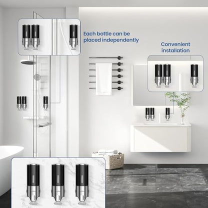 Shampoo and Conditioner Dispenser,Dispensers for The Shower,Shower Soap Dispenser 3 Chamber No Drill,Shampoo Conditioner Body Wash Dispenser Wall Mount for Bathroom(Triple x 17.6 oz,Black) - color: Black