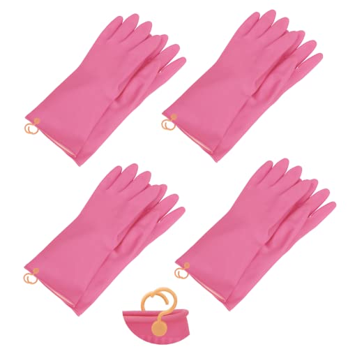 Myungjin Reusable Waterproof Non-Slip Dishwashing Household Cleaning Rubber Gloves with Hang-Dry Hook (4 Pairs/Small) - size: 4 Pairs / Small
