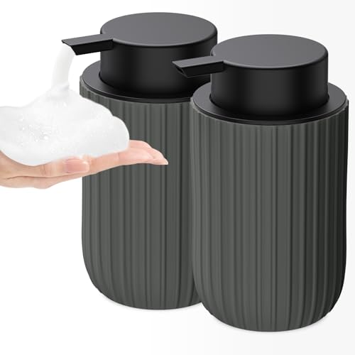 Ceramic Foaming Soap Dispenser, 12 oz Bathroom Foam Hand Soap Dispenser, Refillable Lotion Soap Dispenser with Removable Pump for Kitchen Hand Wash Dispenser, Modern Home Decor(2Pack-Matte Grey) - color: Matte Grey-2pack