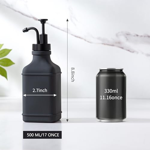 Enra Glass Soap Dispenser,17oz Gray Bathroom Soap Dispenser,Hand Liquid Soap Dispensers with Stainless Steel Pump for Bathroom,Kitchen(Dark Gray) - color: Dark Gray-square-liquid