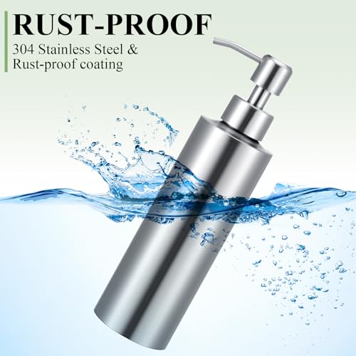 Teenyyou 2 Pcs 11.8 Oz/350 ml Large Stainless Steel Soap Dispenser Countertop Liquid Hand Soap Pump Bottle Rust Proof Metal Dispenser for Countertop Bathroom Kitchen Hand Dish Lotion(Round) - size: 11.8 oz, style: Round