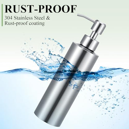 Teenyyou 2 Pcs 11.8 Oz/350 ml Large Stainless Steel Soap Dispenser Countertop Liquid Hand Soap Pump Bottle Rust Proof Metal Dispenser for Countertop Bathroom Kitchen Hand Dish Lotion(Round) - size: 11.8 oz, style: Round