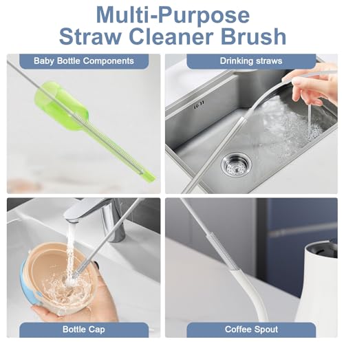 Reusable Silicone Straw Cleaner Brush Set, 2-Pack Extra Long Straw Cleaning Brush for Metal/Glass/Water Bottle/Drinking Straws, Flexible&Bendable Design, Dishwasher Safe, 6mm & 8mm Diameter - color: Light Grey
