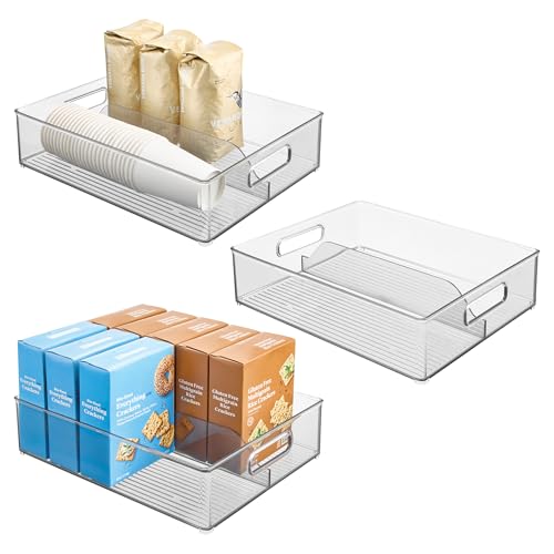 iDesign Divided Pantry Bin with Handles, Set of 3, Clear | For Pantry, For Refrigerator, For Freezer - style: Pack of 3