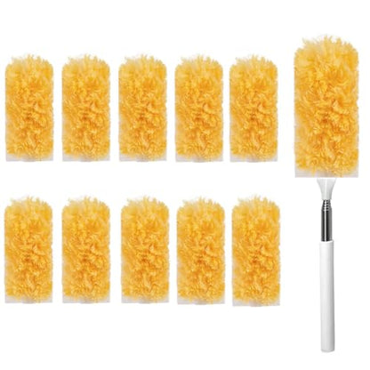 Heavy Duty Duster Refills, Disposable Dusters Kit for Cleaning Dusting Furniture Blind Ceiling Fan, Multi Surface 360 Feather Duster(10)+3FT Extended Handle（1） (Orange) - color: Orange