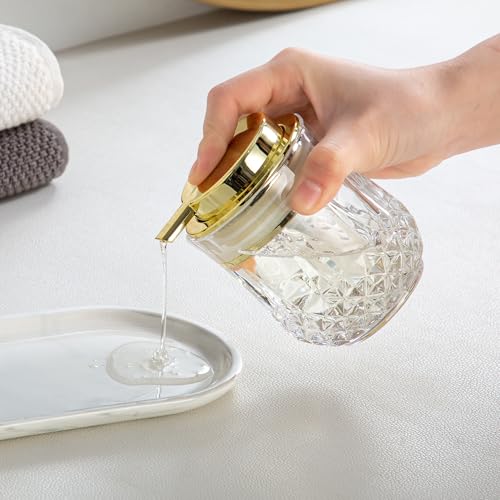 Glass Soap Dispenser,Bathroom Hand Liquid Soap Dispensers,Refillable Dish Soap Dispenser for Gold Pump,Lotion Dispenser for Bathroom,Kitchen (Clear/Gold Liquid Pump) - color: Gold Pump-liquid