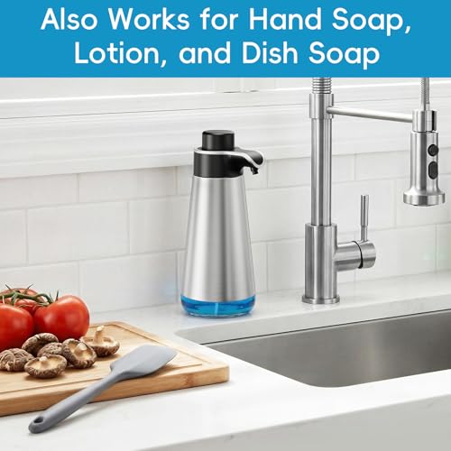 BYUNER Soap Dispenser for Bathroom & Kitchen, 15 fl oz Refillable Soap Dispenser, Brushed Silver Metal Look Countertop Soap Dispenser, Rust-Free Hand Soap & Dish Soap Dispenser - color: Silver, size: Liquid